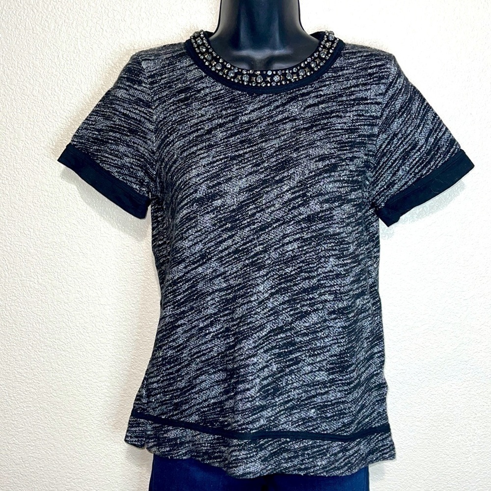 Madewell Black White Rhinestone Neck Sweater